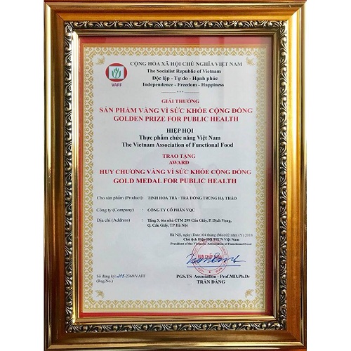 Chứng nhận vàng vì sức khỏe cộng đồng